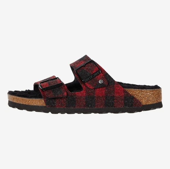 Birkenstock Arizona Wool Shearling Sandal Plaid Red - Picture 4 of 17